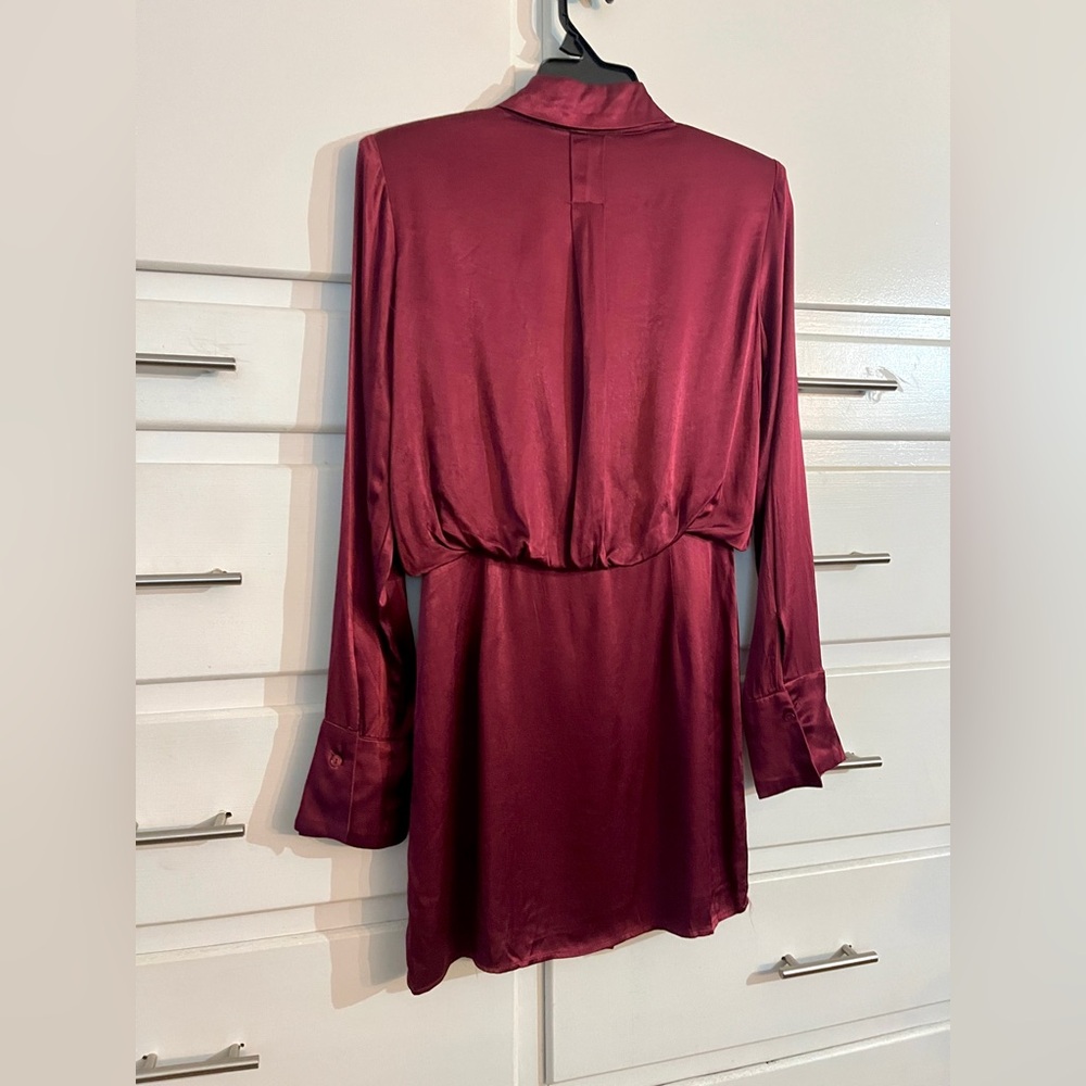 Astr The Label Ruth Burgundy Satin Shirt Dress size small - Picture 8 of 14